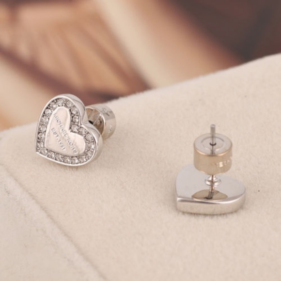 NEW Michael Kors Silver Logo Heart Charm Earrings - Picture 10 of 13